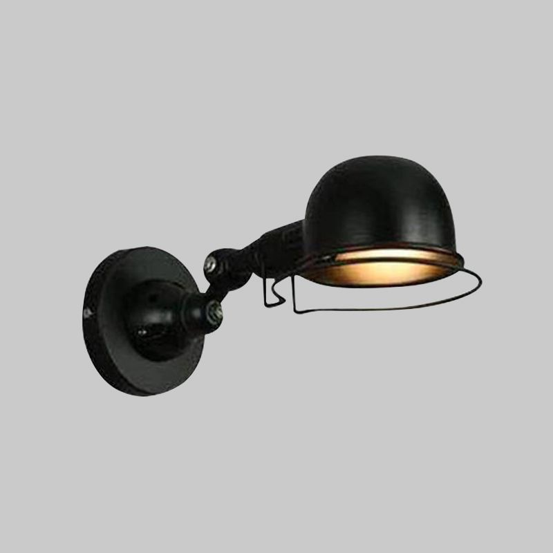 Black Wrought Iron Wall Mount Lamp with Metal Bowl Shade Industrial Style Single Bulb Lighting Fixture for Coffee Shop Bar