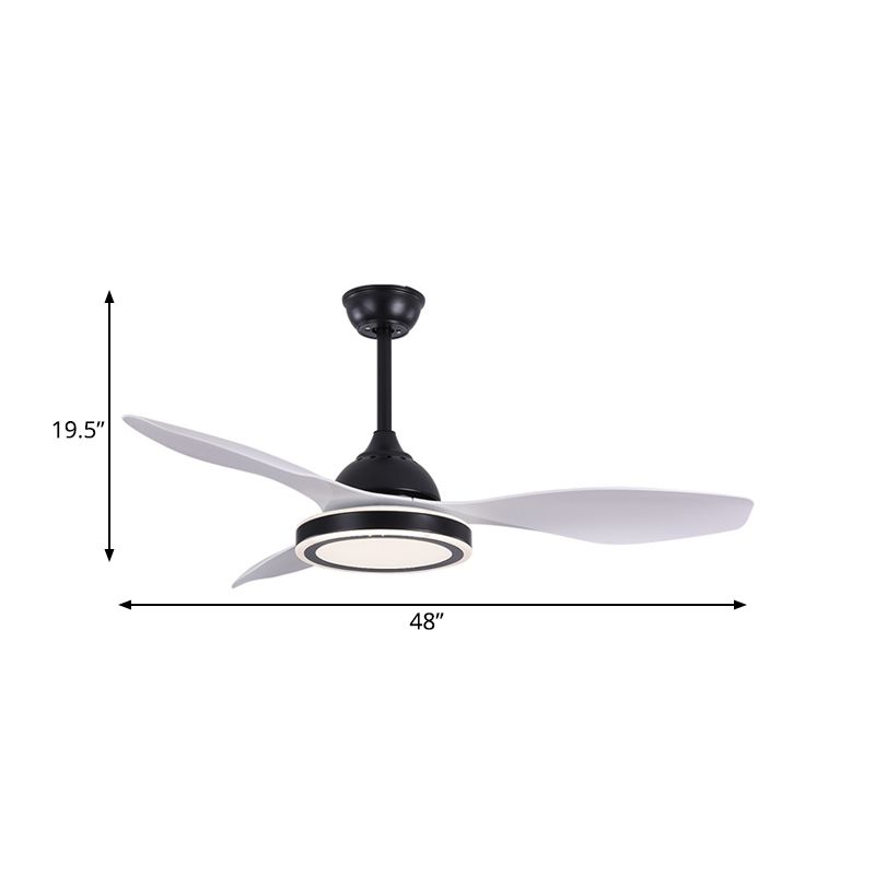 48 "breites LED -Kreisendeckenventilator Leuchte moderne schwarze Acryl -Halbflush -Halterung für Wohnzimmer, 3 Klingen