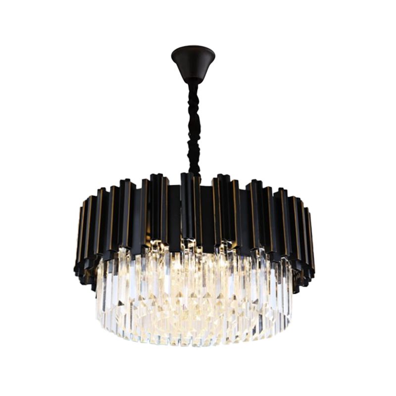 Black Drum Shaped Chandelier Modern Style Crystal 8/12/16-Bulb Bedroom Pendant Lamp, Small/Medium/Large