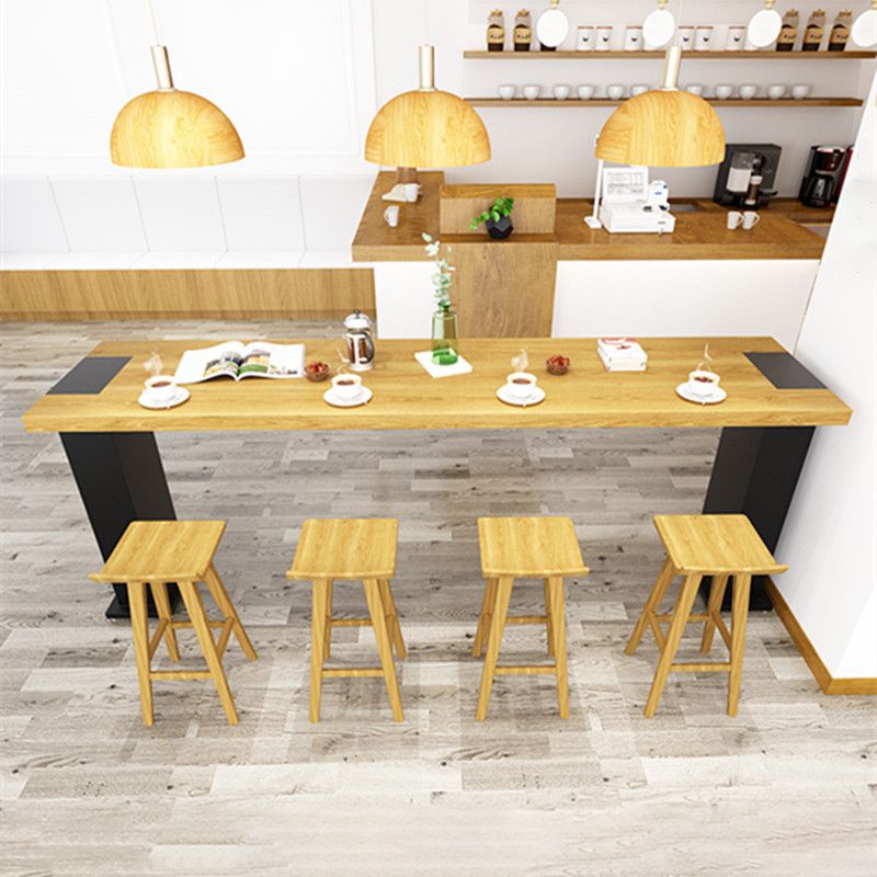 Industrial Rectangle Bar Table Pine Solid Wood Bar Dining Table with Double Pedestal