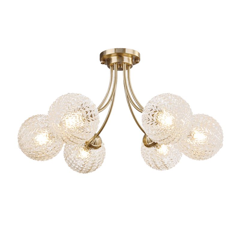 Ball Shape Glass Flush Mount Light Modern Style Multi Lights Ceiling Mount Light in Gold