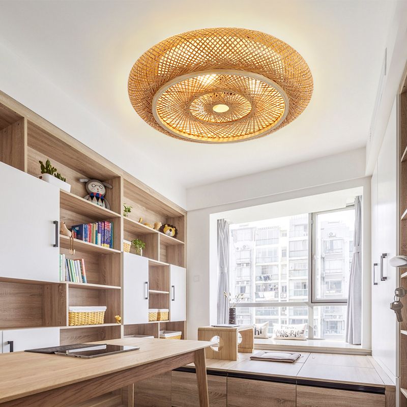 Plafonniers à montage encastré à tambour arrondi japonais plafonnier à montage encastré en bambou pour chambre à coucher