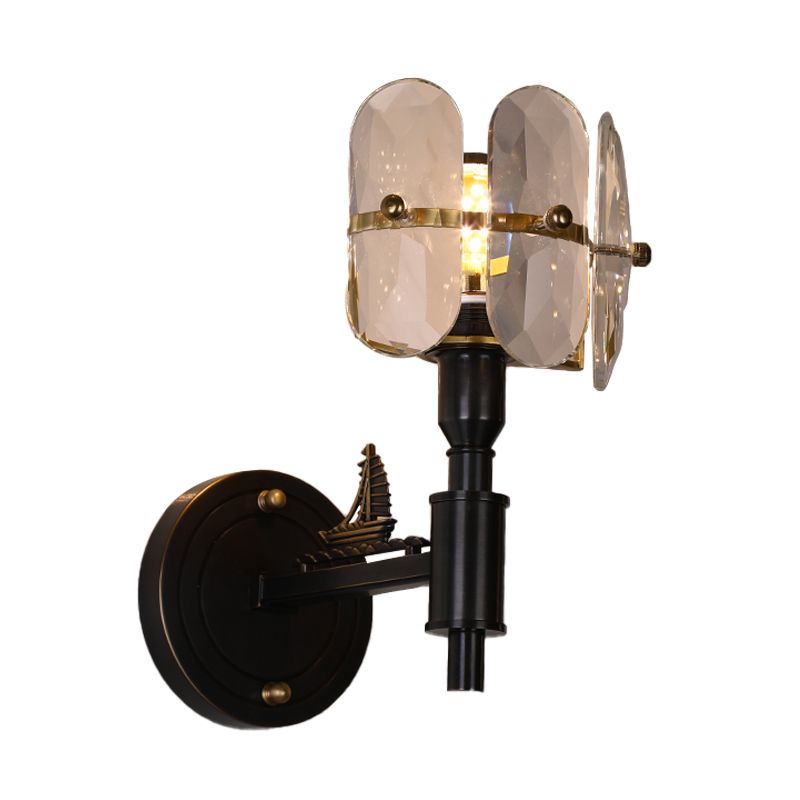 Drum Bedroom Pared apliques de cristal transparente tradicional 1/2 cabezas de iluminación de pared de led negro