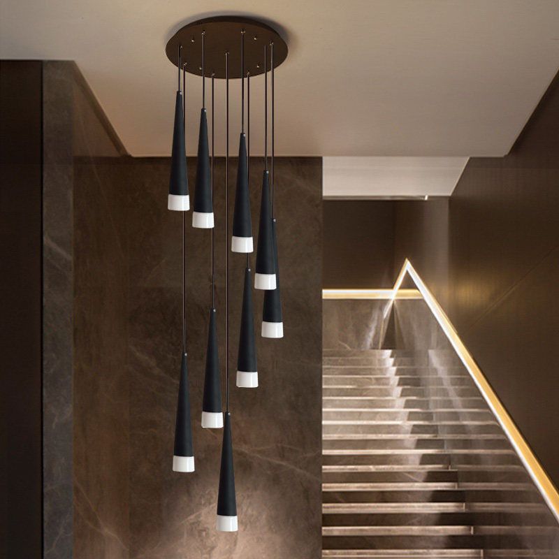 Acryl schwarzer Hanglampenkegel 9/12/18 Lichter zeitgenössischer Multi -Licht -Anhänger mit Spiraldesign für Treppe