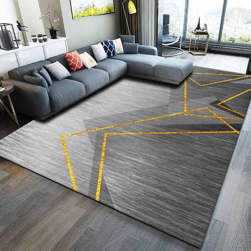 Fancy Modern Carpet Grey Geometric Orint Rug Polyester Anti-Slip Area Rug for Living Room