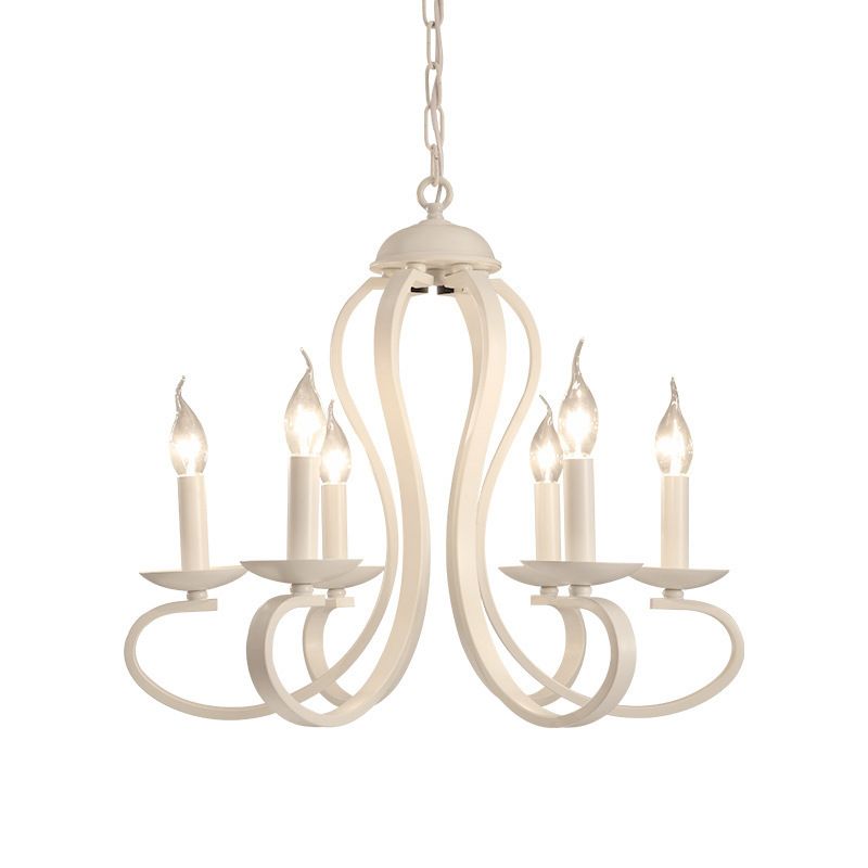 Traditional Metal Hanging Chandelier Light Swirled Arm 6 Light Candle Ceiling Chandelier for Living Room