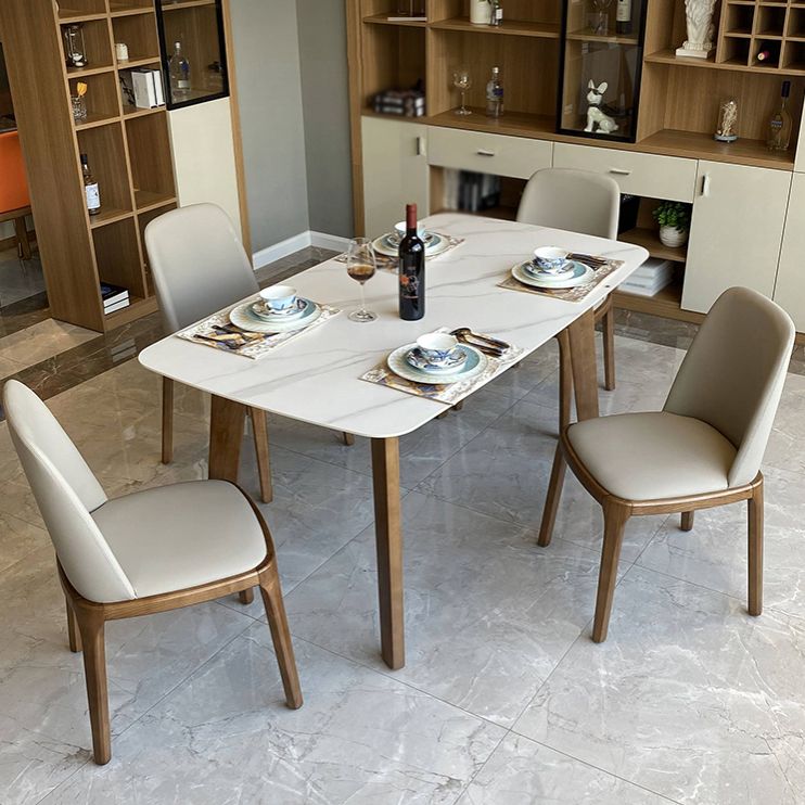Mesa de comedor rectangular moderna, patas de madera maciza, mesa de cocina y comedor