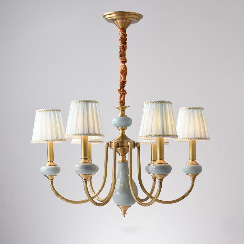 Cono sala da pranzo lampada lampada in campagna tessuto 3/6 luci a 6 luci di illuminazione a sospensione in ottone