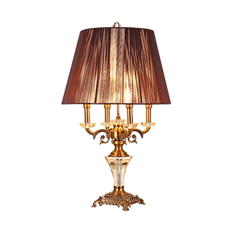 Lampada da comodino in cristallo con paralume impero Lampada da tavolo per camera da letto Countryside a 1 luce in marrone