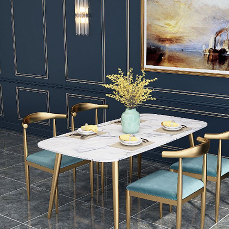 Traditional Luxury Rectangle Dining Table White Faux Marble Top Table for Home