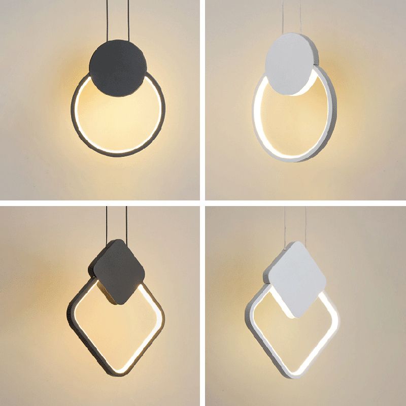 Moderne minimalistische LED -hanglampje Smeedijzeren geometrische hanglamp met acrylschaduw