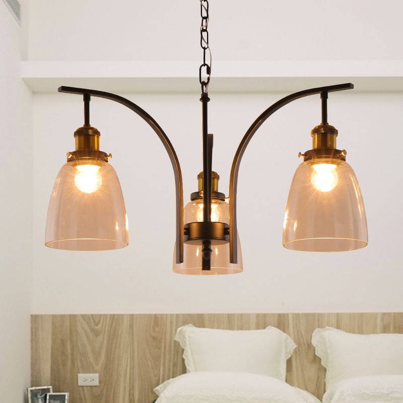 Clear Glass Cup Shape Chandelier Pendant Vintage 3/5/6-Light Ceiling Lamp with Curved Arm