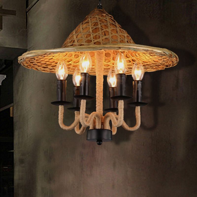 Candle salle à manger pendentif lustre corde vintage 6 lumières Black suspension avec capuchon