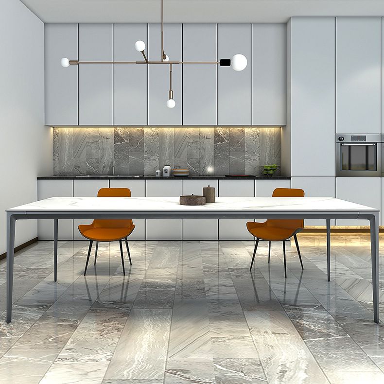 Mesa rectangular contemporánea de metal Mesa de comedor de piedra sinterizada con patas de metal