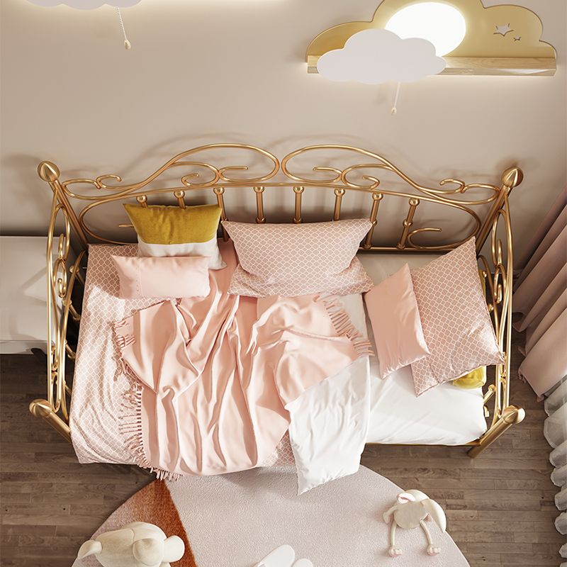 Glam Metallic Bed Frame 45" Tall Open-Frame Bed with Headboard