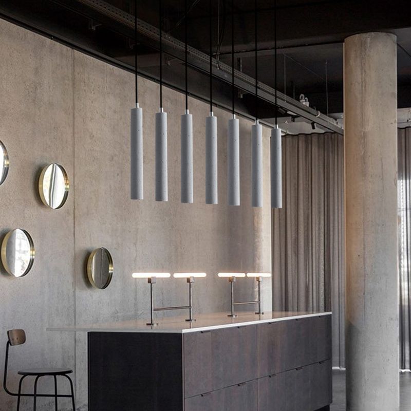 Cylindre moderne style suspendu ciment gris 1 pendentif lumineux léger pour barre