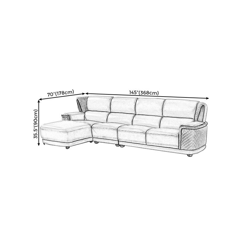 Genuine Leather Sectional Grey Cushion Back Sofa and Chaise for Living Room