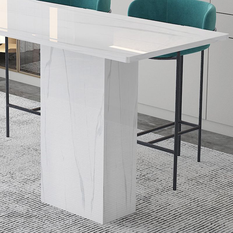 White Stone Rectangle Bar Wine Table Double Pedestal Living Room Bar Dining Table