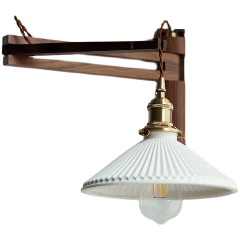 Wood Flared Wall Lighting Contemporary Style 1 Light Wall Light Fixture in White