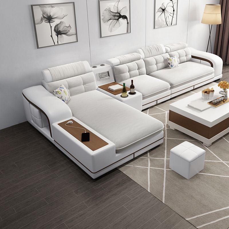Velvet and Faux Leather Sloped Arms Modular Sectionals Sofa for Living Room