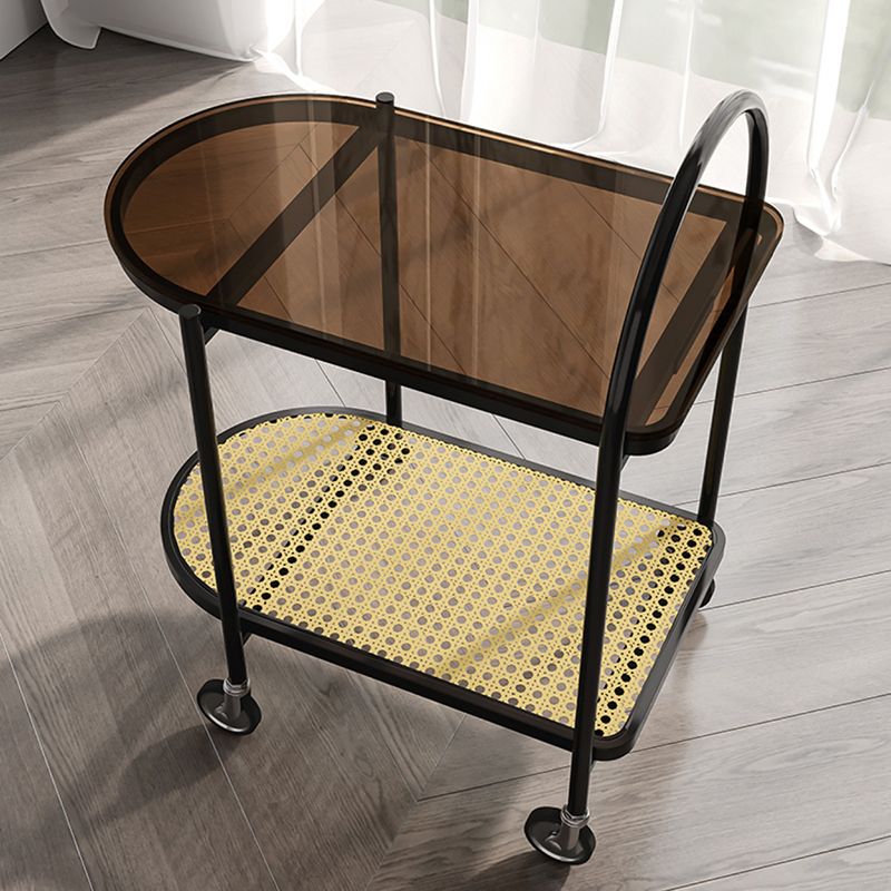 30.3" Tall Tray Top Side Accent Table Elliptical Glass Top End Table with Casters