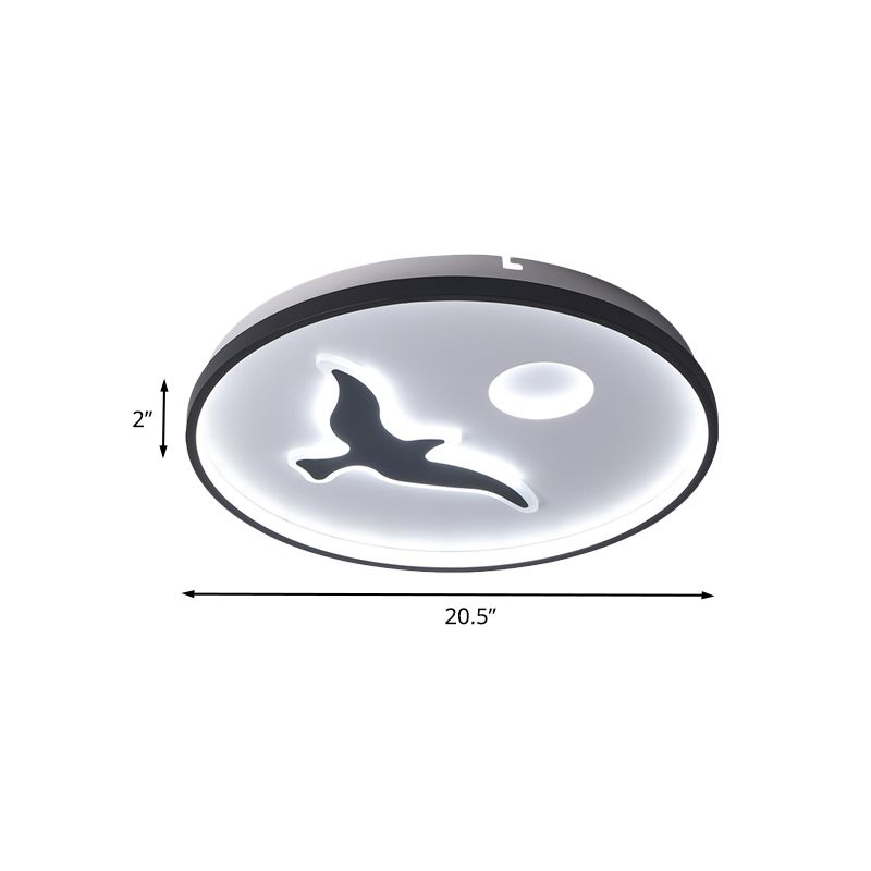 Bird Flush Ceiling Mount Minimalistic Acrylic LED Black Finish Flushmount Light with Round Shade in Warm/White Light