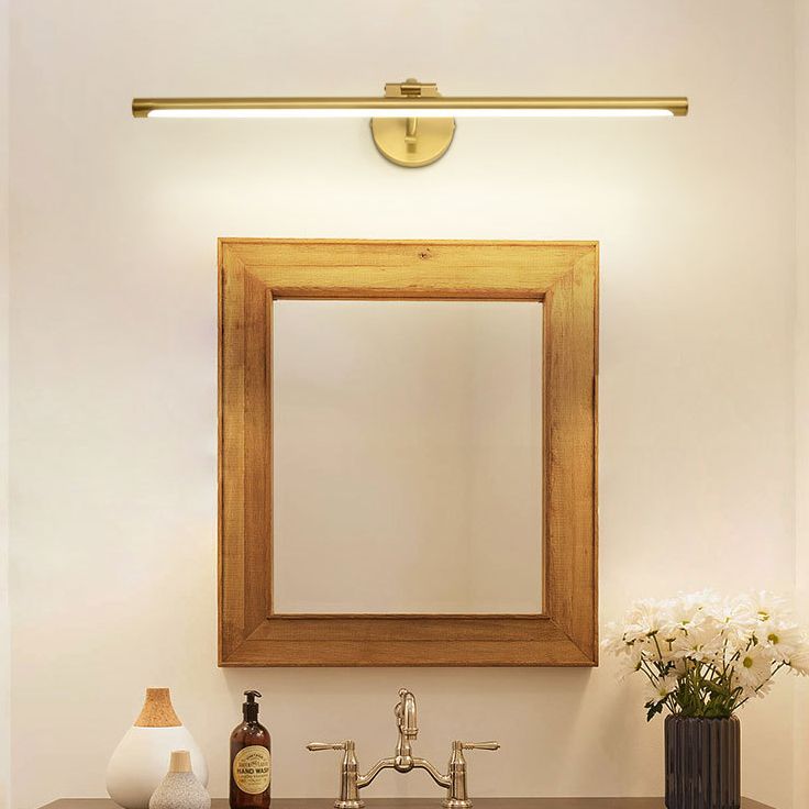 Retro Brass Mirror Cabinet Bathroom Wall Lights Metal Linear Shade LED Ambient Vanity Lighting