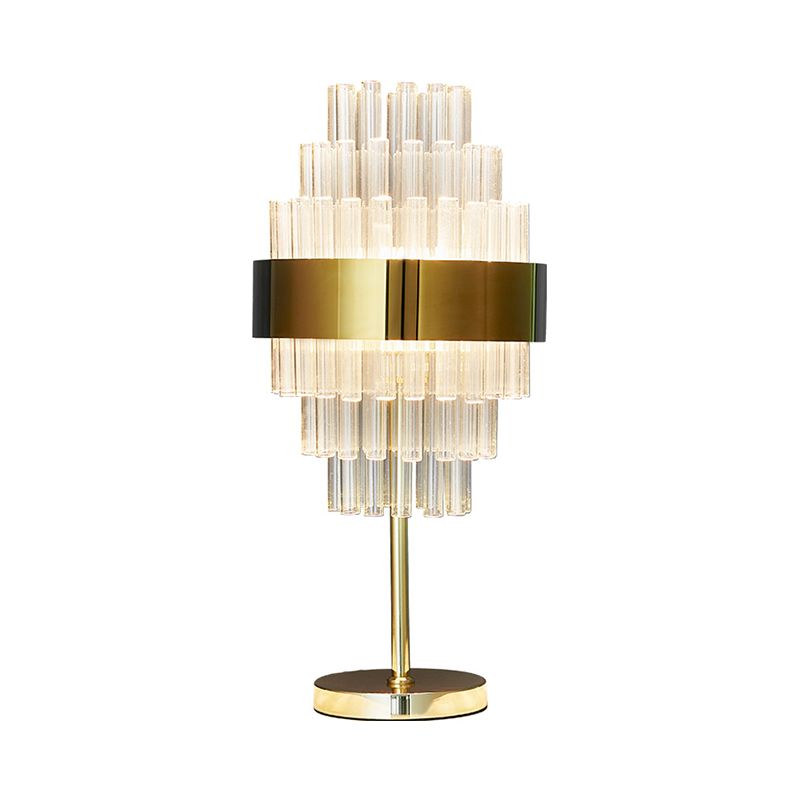 LED Bedside Table Lamp Modern Gold Task Lighting with Tiered Hand-Cut Crystal Shade