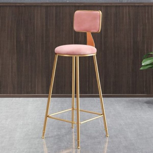 Glam Metal Barstool Round Seat Velvet Stool with Gold Legs in Matte Finish