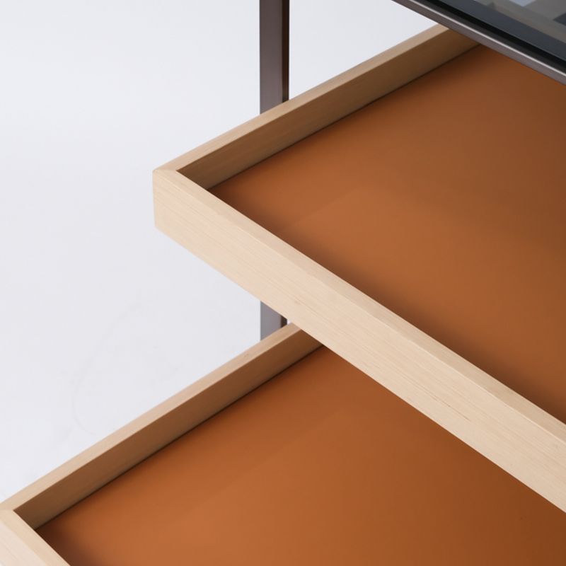 Stationary Glass Open Storage Prep Table Modern Style Rectangle with Drawer