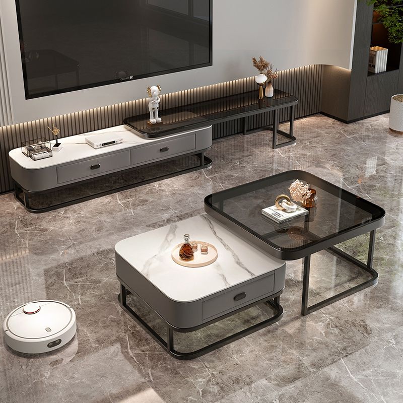 Modern Coffee Table Glass Top Square Nesting Coffee Table Set