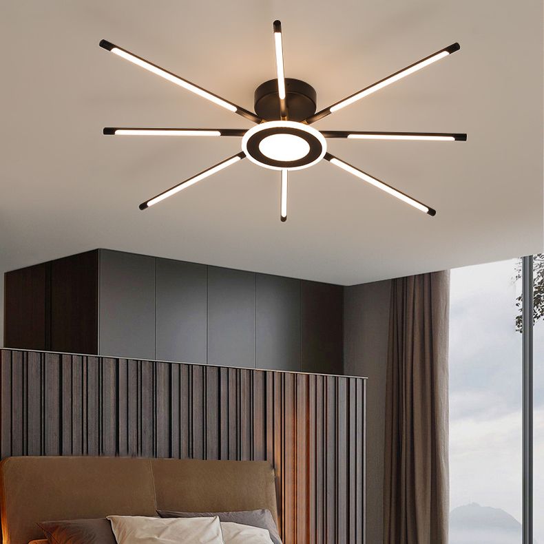Modern Creative LED Semi Flush Mount Acrylic Linear Ceiling Light in Black and Gold