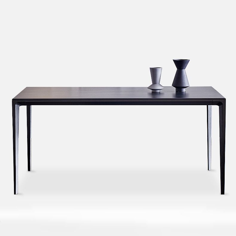 Stone Top Dining Table Rectangle Contemporary Table with 4 Legs in Black
