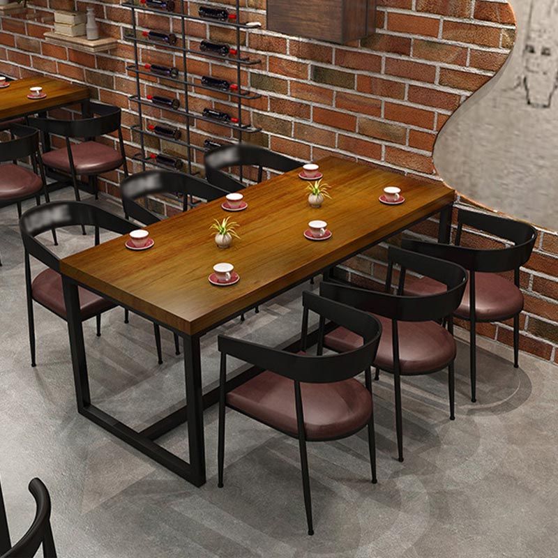 Industrial Trestle Base Dining Table Rectangle Solid Wood Dining Site Table without Chair