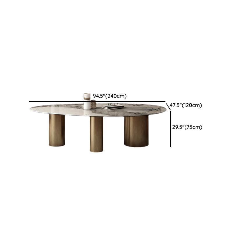 Luxury White Oval Stone Tabletop Dining Table with Gold Round Base