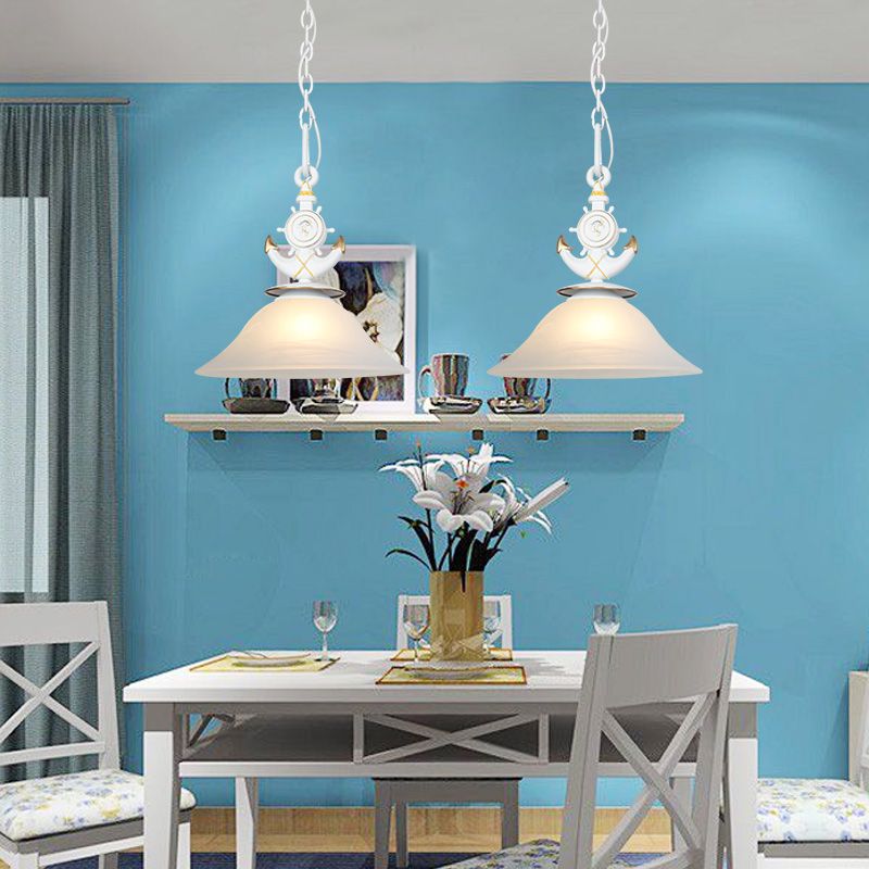 Bell Opalglas hängend hängendem Licht modernistischer Stil 1 Kopf Blau/Weiß Finish Anhänger Beleuchtung mit Anker -Deco