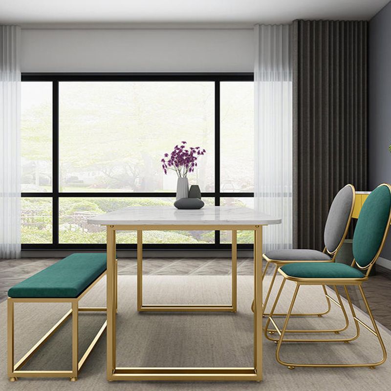 Rectangle Double Pedestal Dining Table Glam Faux Marble Table for Dining Room