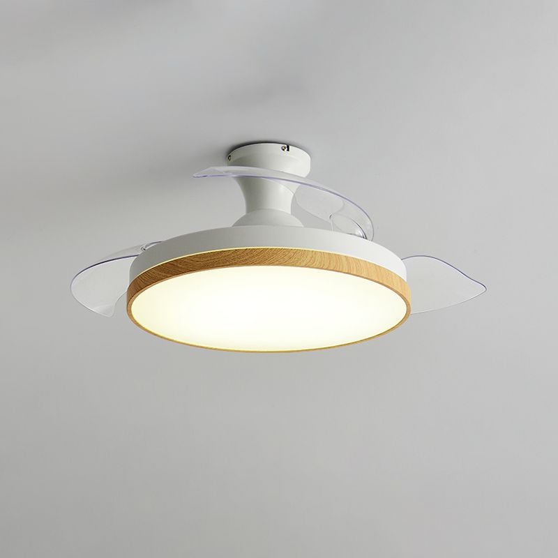 42in Frequency Conversion Fan Light Fixture Nordic Wood Finish LED Semi Flush Mount Lamp