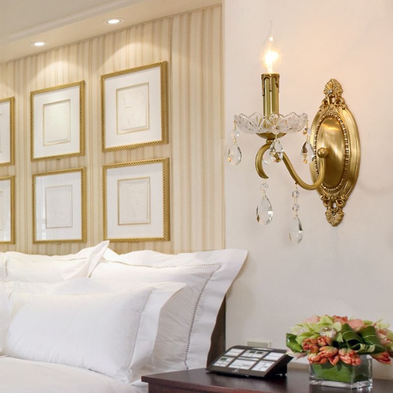 Candle Shape Crystal Wall Sconces Modern 1/2 Light Wall Mount Light Fixture in Gold