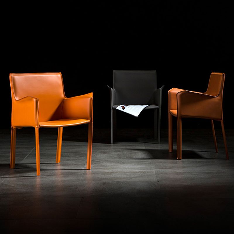 Minimalist Style Leather Dining Chair Solid Back Arm Dining Side Chair for Home