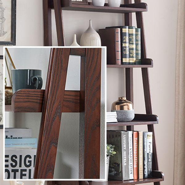 Scandinavian Ladder Bookshelf Vertical Open Ash Bookcase for Living Room
