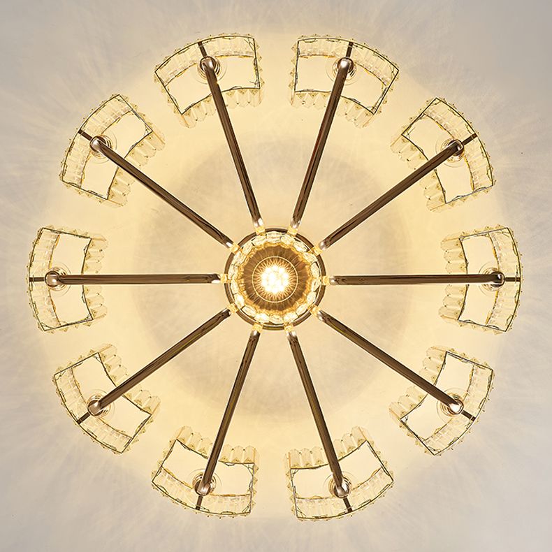 Moderne Metall-Halbblüte-Lampen-Golddecke mit Rechteckkristallschatten mehrköpfiger Kopf