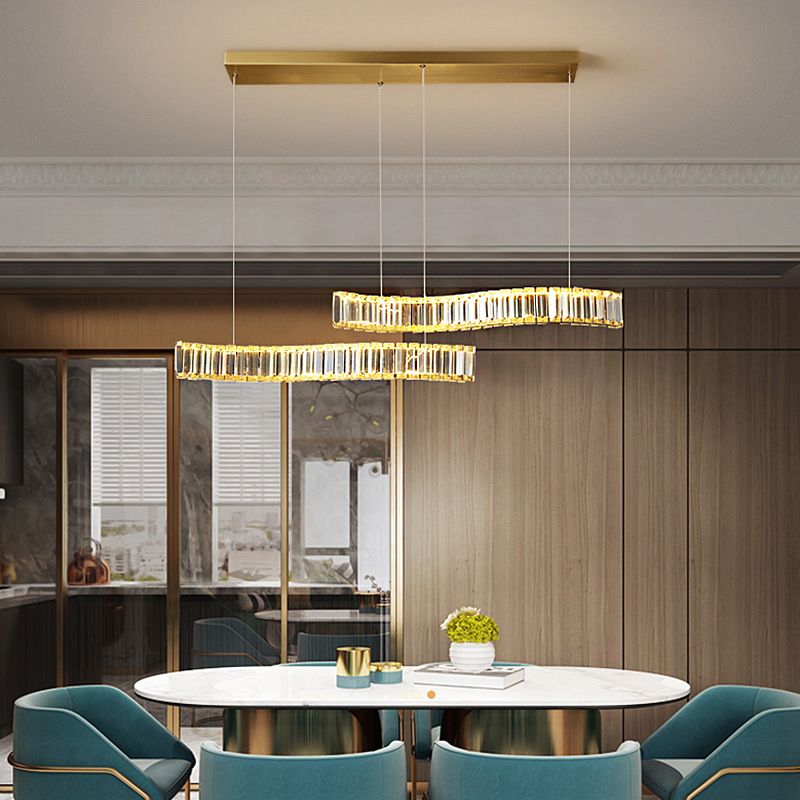 Modern Island Lighting Linear Crystal LED Pendant Lights for Dining Room