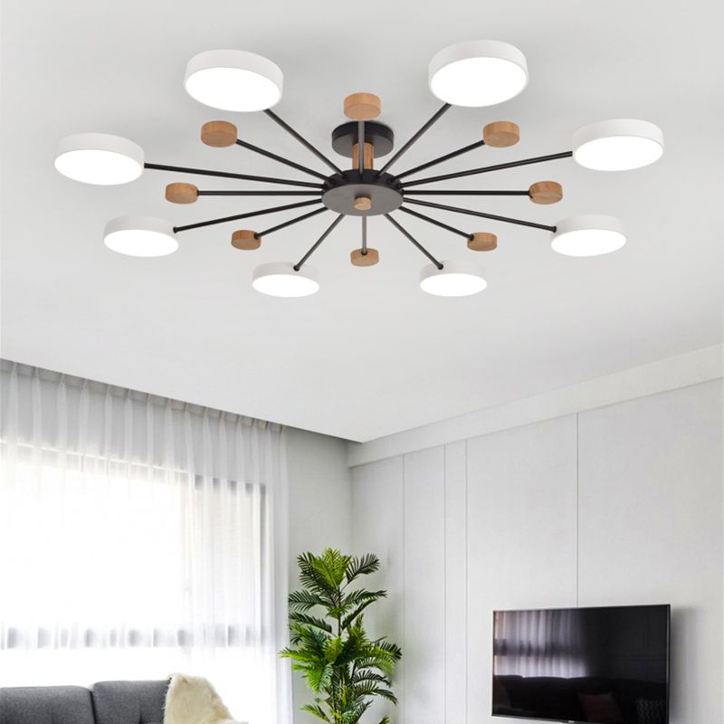 Luz de techo redondo nórdico Luz de montura de montura de luz múltiple con madera para dormitorio