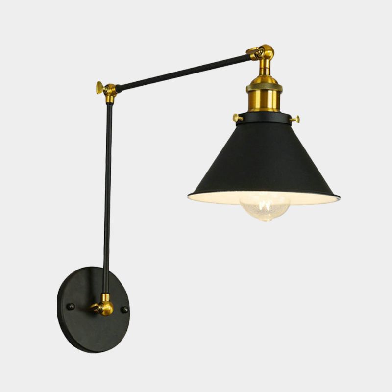CONE METAL SCONCE VINTAGE 1 Bulb Bulb Restaurant Lighting Ilumining en negro con brazo oscilante