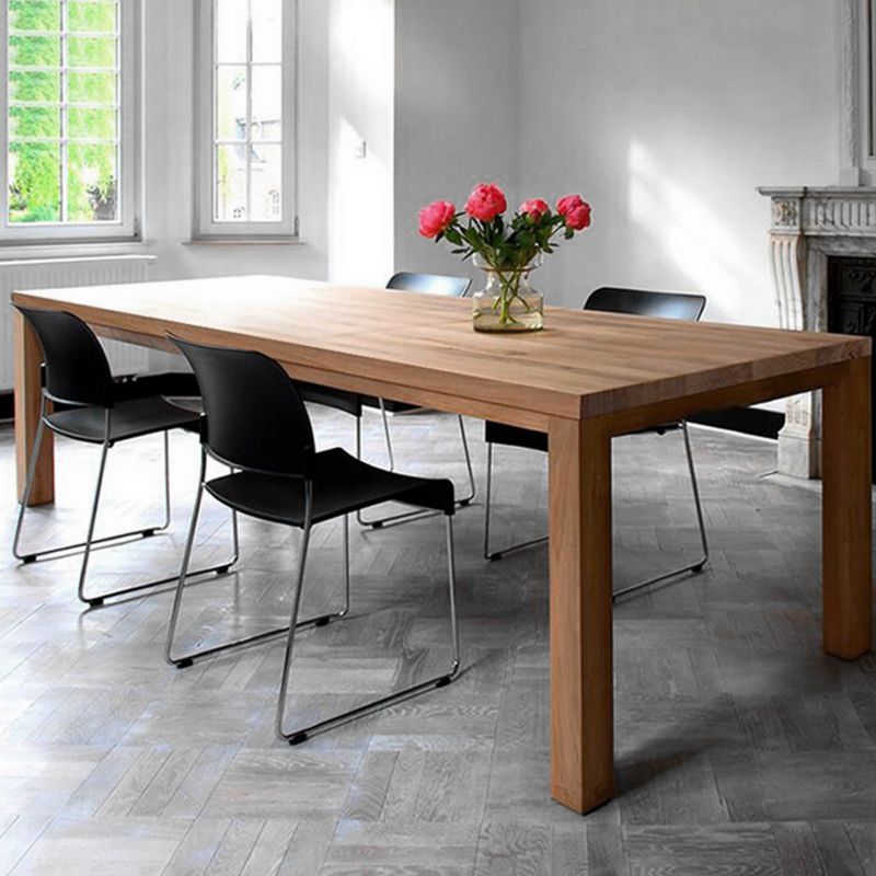 Rectangle 4 Legs Minimalist Dining Table Solid Wood Fixed Table for Restaurant