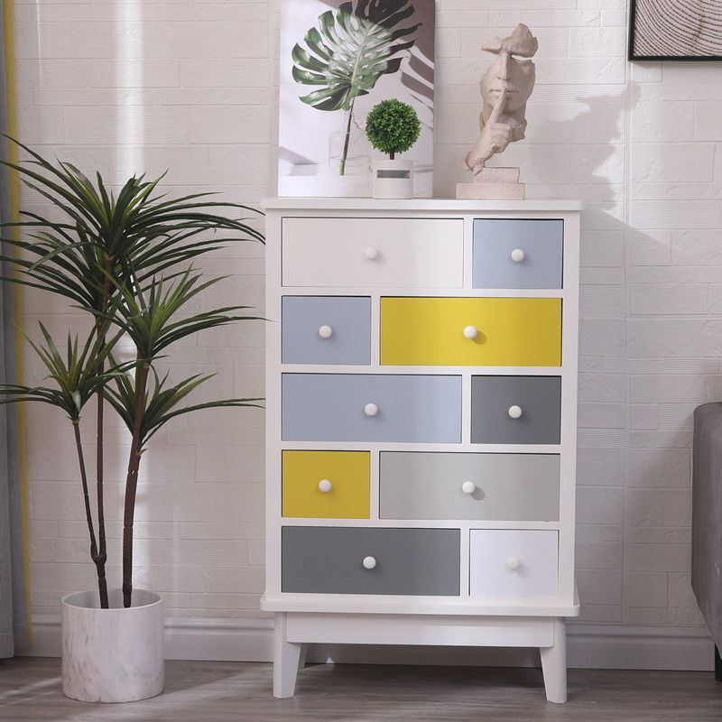 Modern Style Storage Chest Vertical Wood White Storage Chest Dresser with Drawers