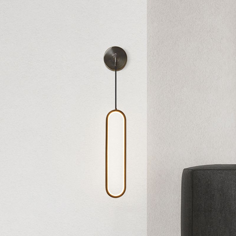 Metal Oval Shade Wall Sconce Modern Style Single Light Wall Mount Lighting in Black