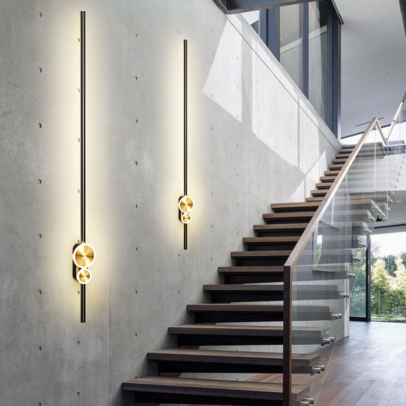 Linear Shape Metal Wall Lights Modern Style 3 Light Wall Mounted Light Fixtures in Black