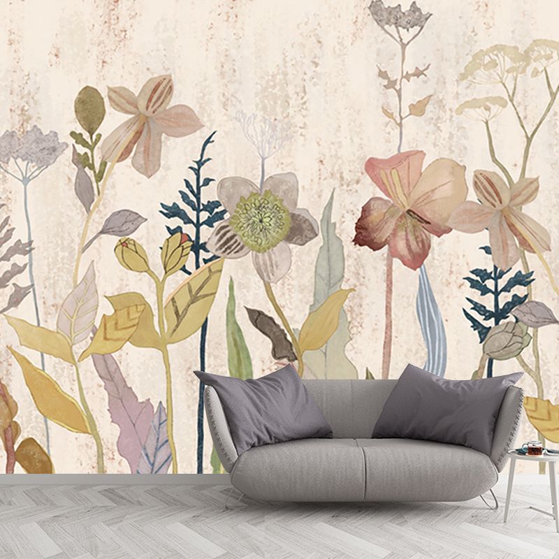 Moisture Resistant Floral Wall Mural Custom Size Trendy Wall Art for Living Room
